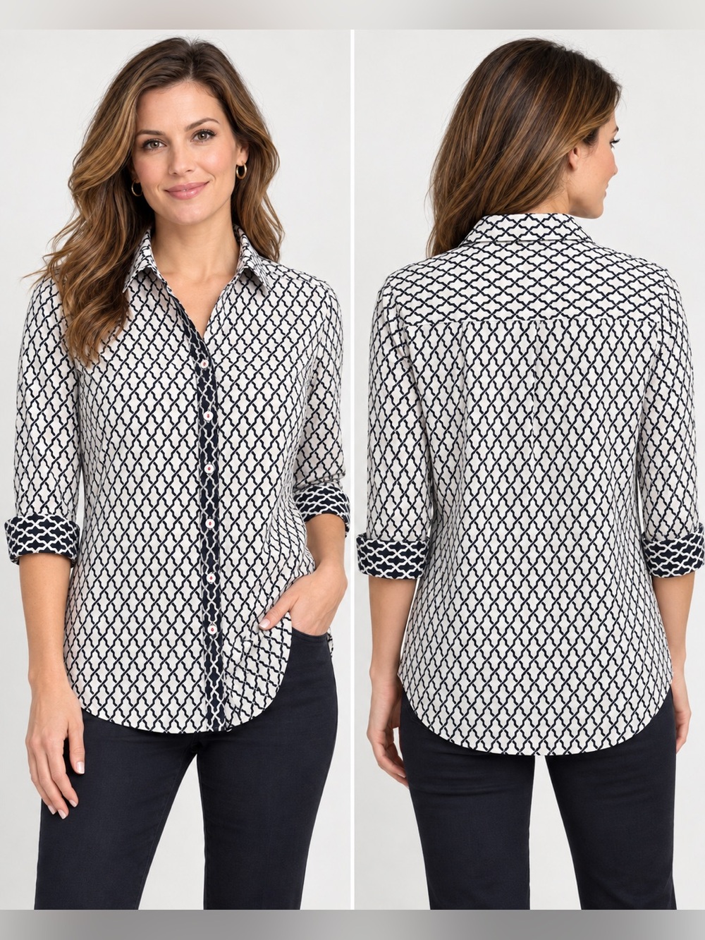 Foxcroft Wrinkle-Free Shaped Button-Up Shirt Women’s Size 8